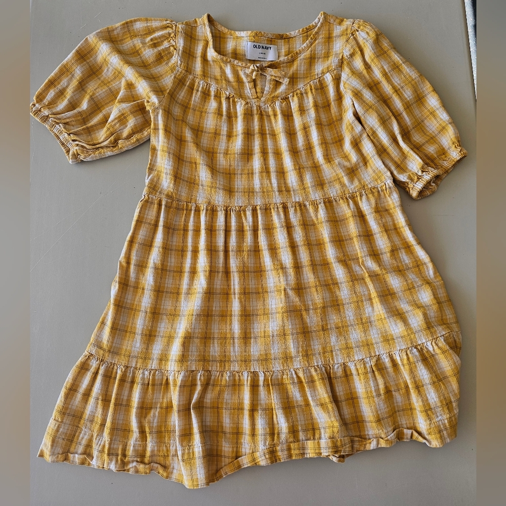 Old Navy Yellow Plaid Dress girls sz large